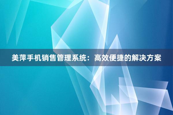 美萍手机销售管理系统：高效便捷的解决方案